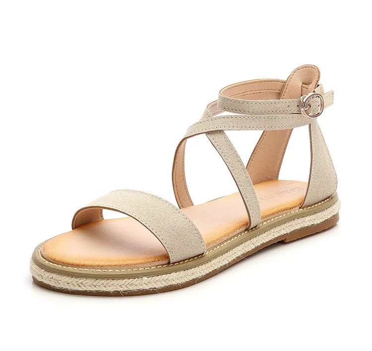 

Female Sandal Comfort Shoes for Women Cross Cross-Shoes Large Size 2021 Summer Strappy Heels Girls New Flat Big Fashion Velvet