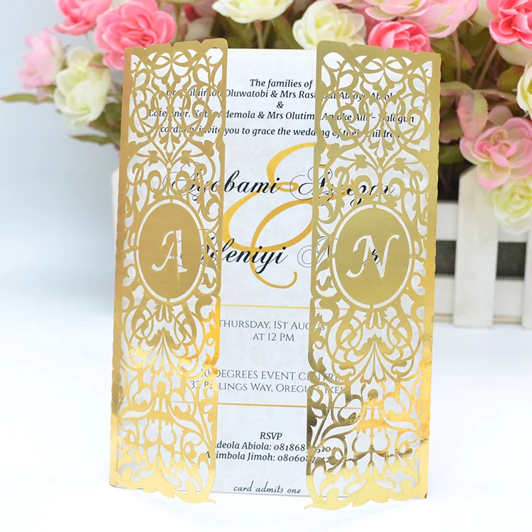 

50pieces metallic gold laser cut luxury gatefold wedding invitations