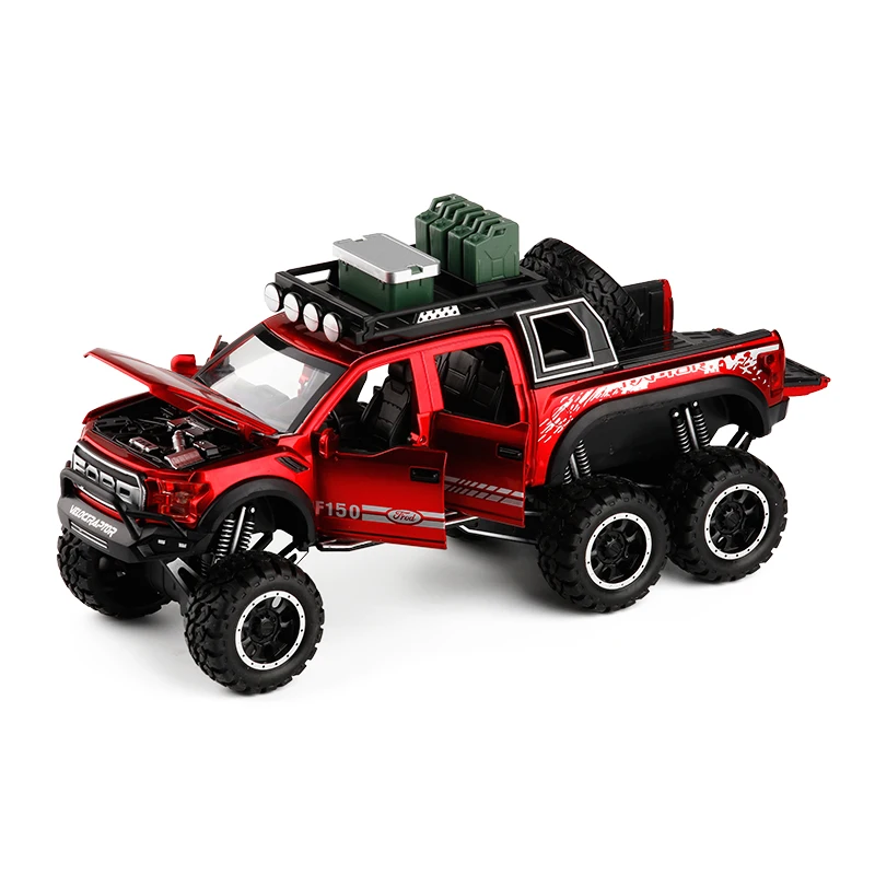 Red Новинка, игрушечный грузовик, 1:32, большая модель, игрушечный автомобиль для F150 Raptor, звуковой светильник, раздвижной автомобиль с мотоциклом для детей, игрушки, подарки - Цвет: Red