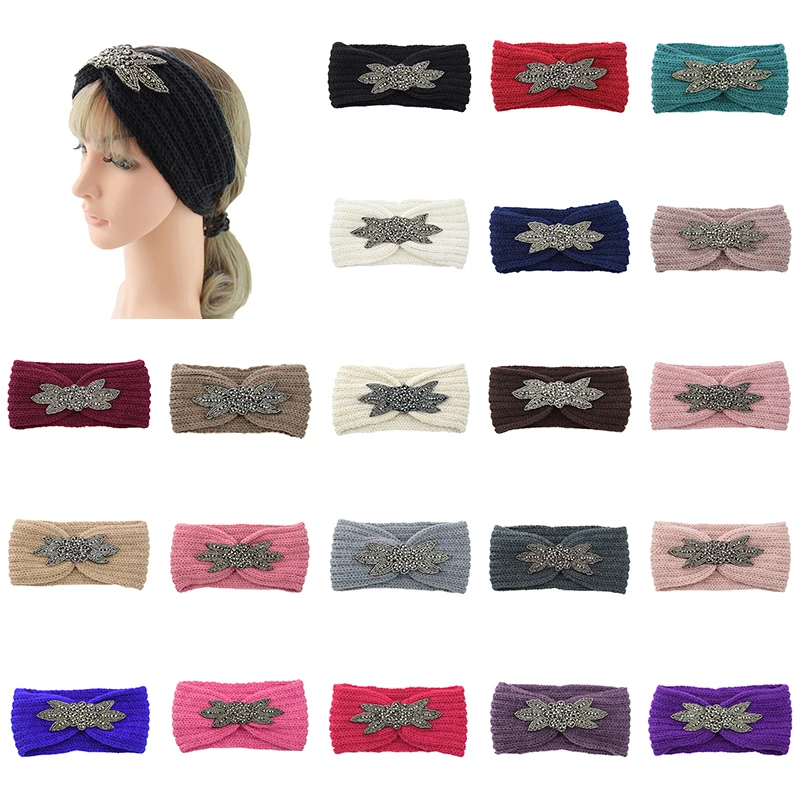 

Winter Warmer Ear Knitted Headband Turban For Lady Women Crochet Bow Wide Stretch Hairband Headwrap Hair Accessories For Girl