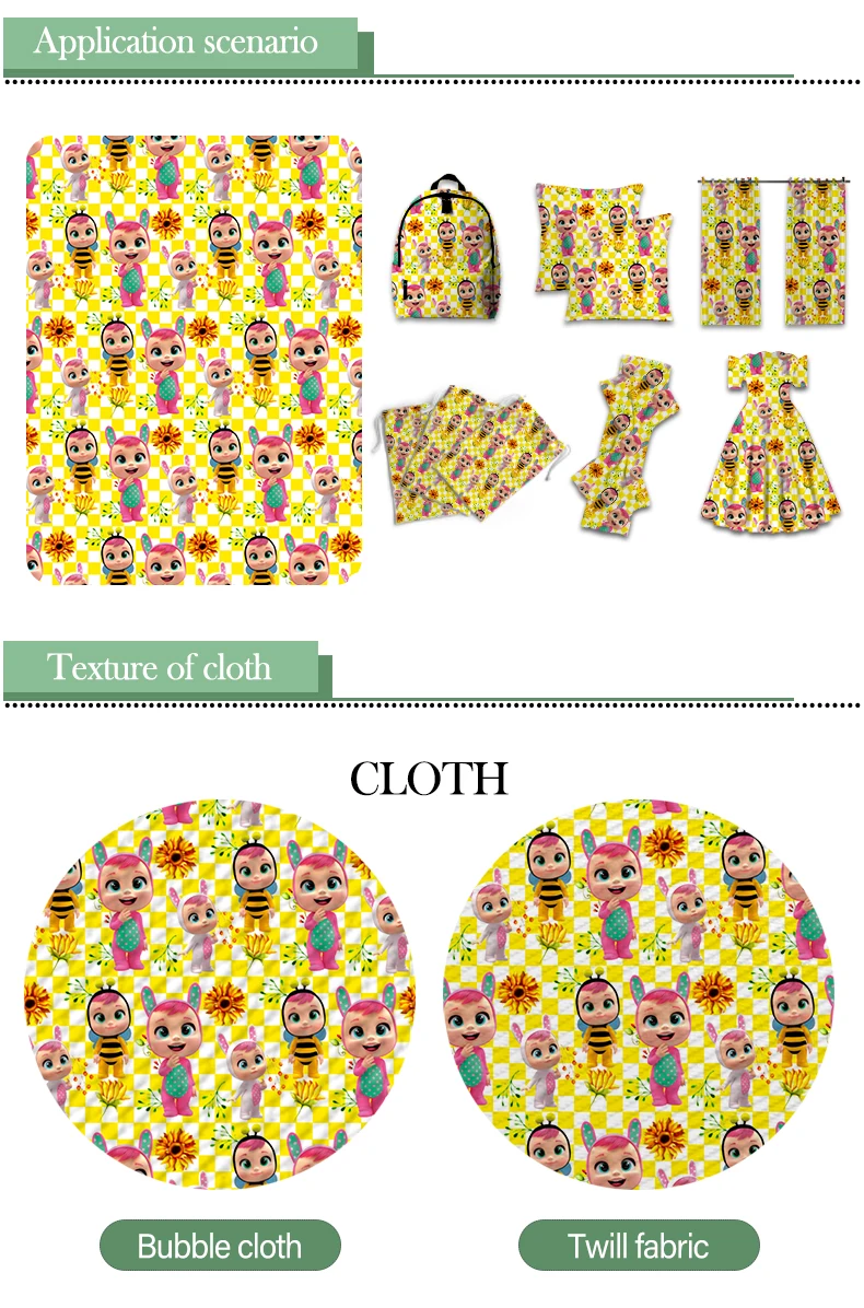 

Printed Kawaii Cartoon Cry Baby Polyester Cotton Fabric for Kids Clothes Hometextile Curtain Cushion Cover DIY 50*145CM