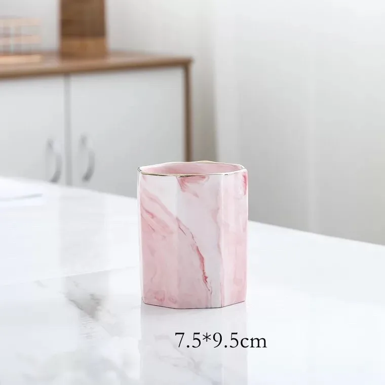 TYPE 5 Pink Многоцелевой держатель для хранения с мраморным узором, косметическая кисть, держатель для макияжа, керамическое ведро для карандашей, стеллаж для хранения ручек, контейнер - Цвет: TYPE 5 Pink
