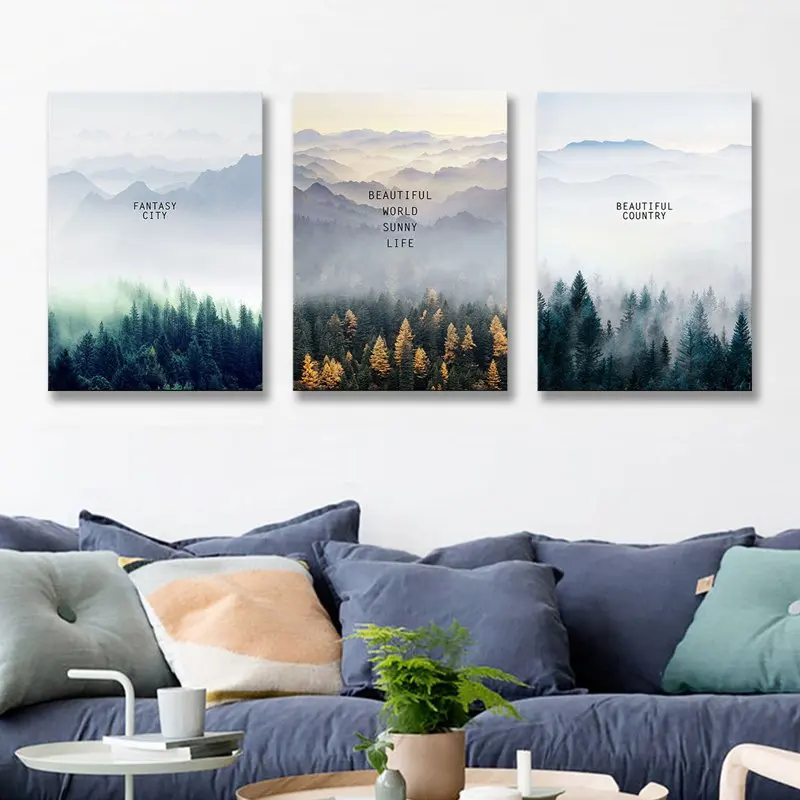 Северный плакат лесной пейзаж декоративная настенная наклейка холст картины