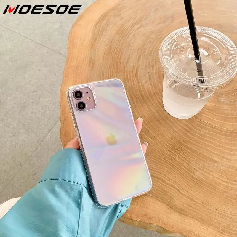

Luxury Aurora Transparent Phone Case For iphone 12 Pro Max 7 8 plus X XR XS Max Fashion Laser Rainbow Acrylic Cover iPhone 11