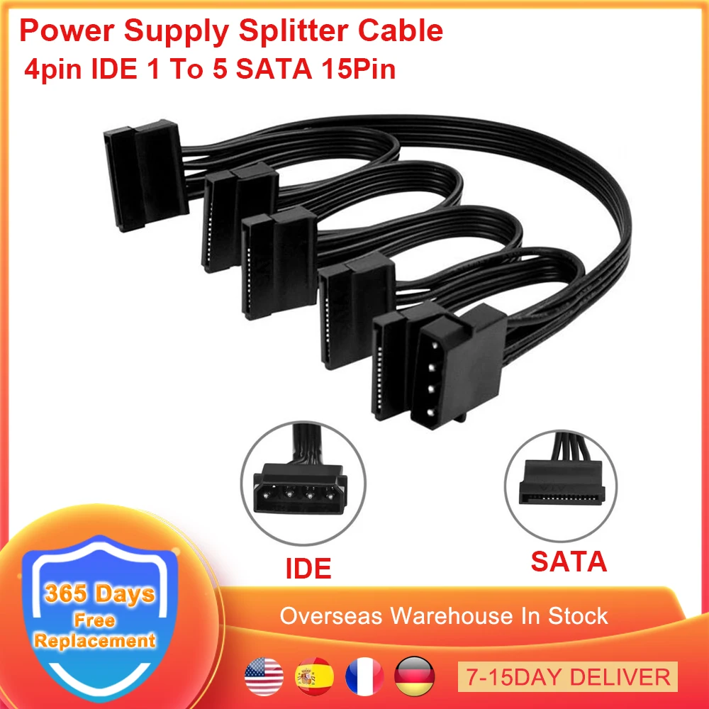 

4pin IDE 1 To 5 SATA 15Pin Hard Drive Mining Power Supply Splitter Cable Cord For DIY PC Sever 4Pin To 15Pin Power Data Cable