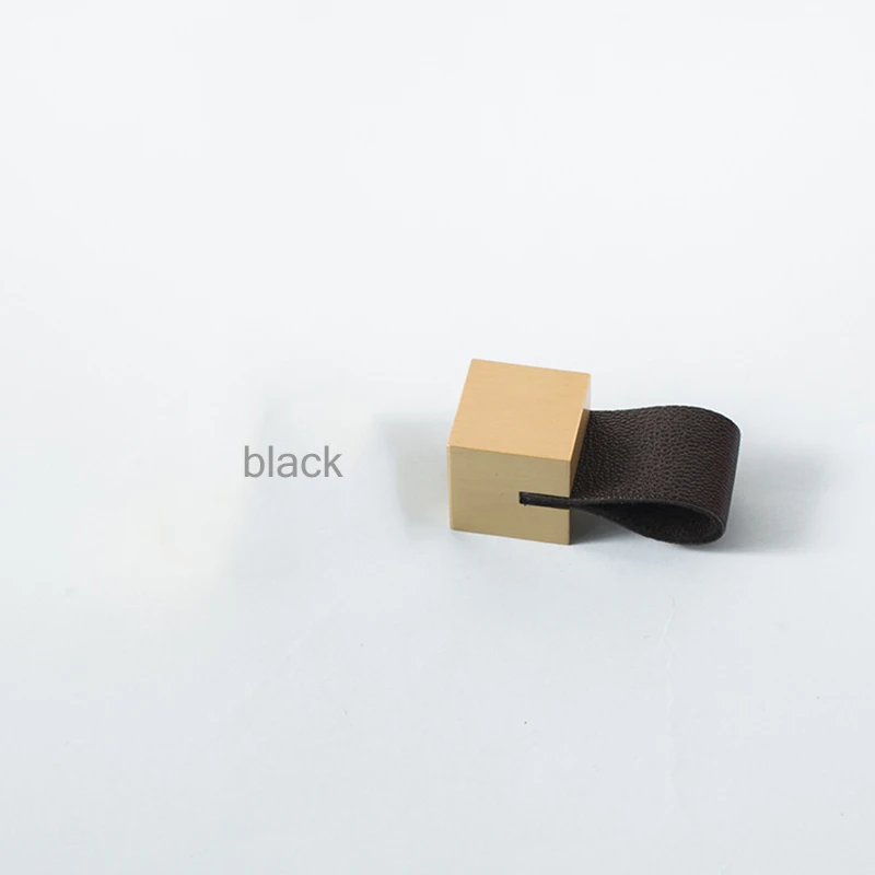 C-1642-black Макарон цвет/кожа+ латунь ручка комод круглые ручки для ящиков Ручки/квадратные ручки Мебельная ручка для шкафа - Цвет: C-1642-black