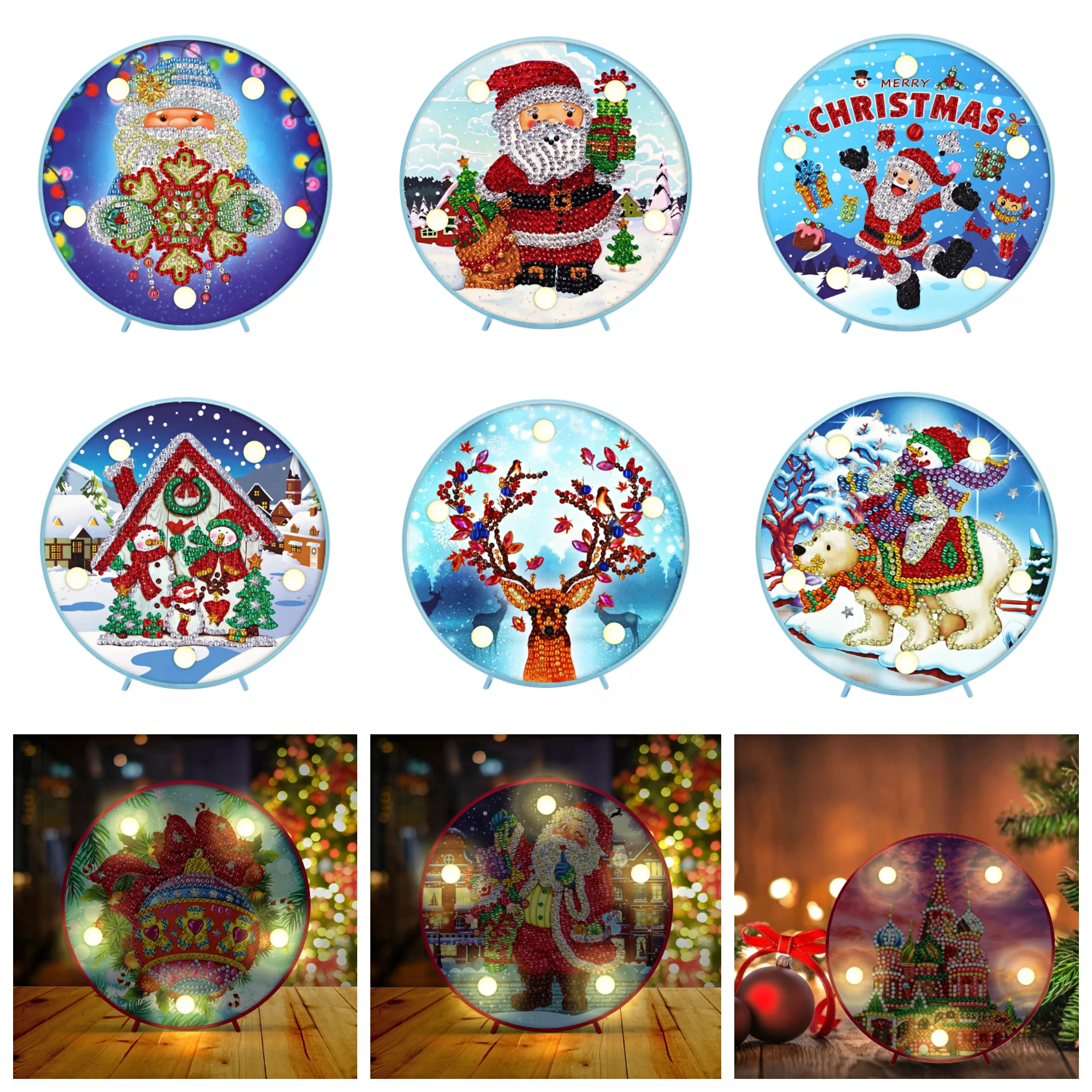 Светодиодный светильник с рождественской алмазной росписью Санта Клаус