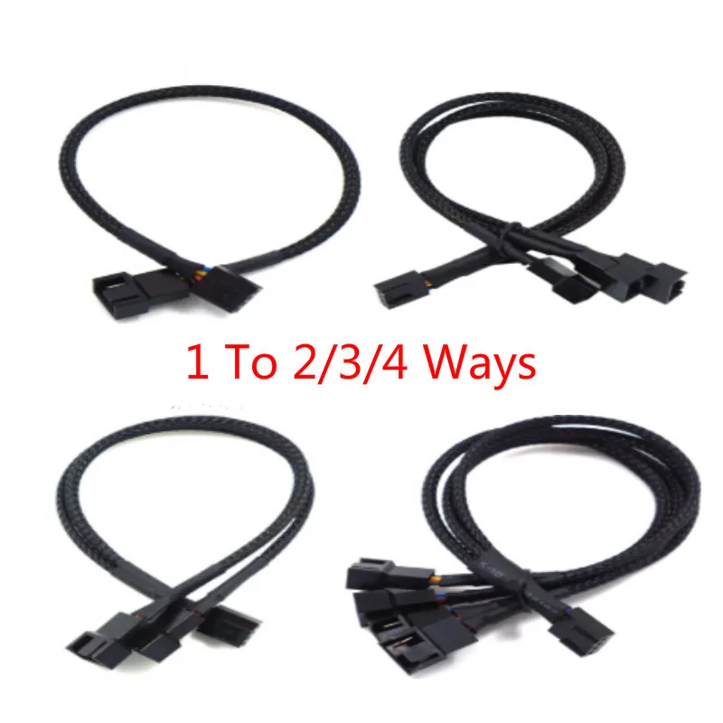 4 Pin Pwm кабель вентилятора от 1 до 2/3/4 способов сплиттер черного цвета с длинными