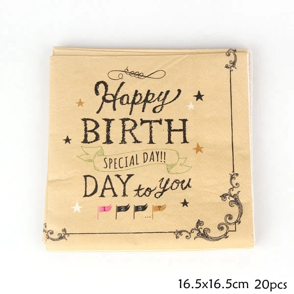 20pcs napkin B 1 Набор «С Днем Рождения» серии одноразовая посуда Позолоченные бумажные соломинки/салфетки/чашки/тарелки для дома дети день рождения украшения - Цвет: 20pcs napkin B
