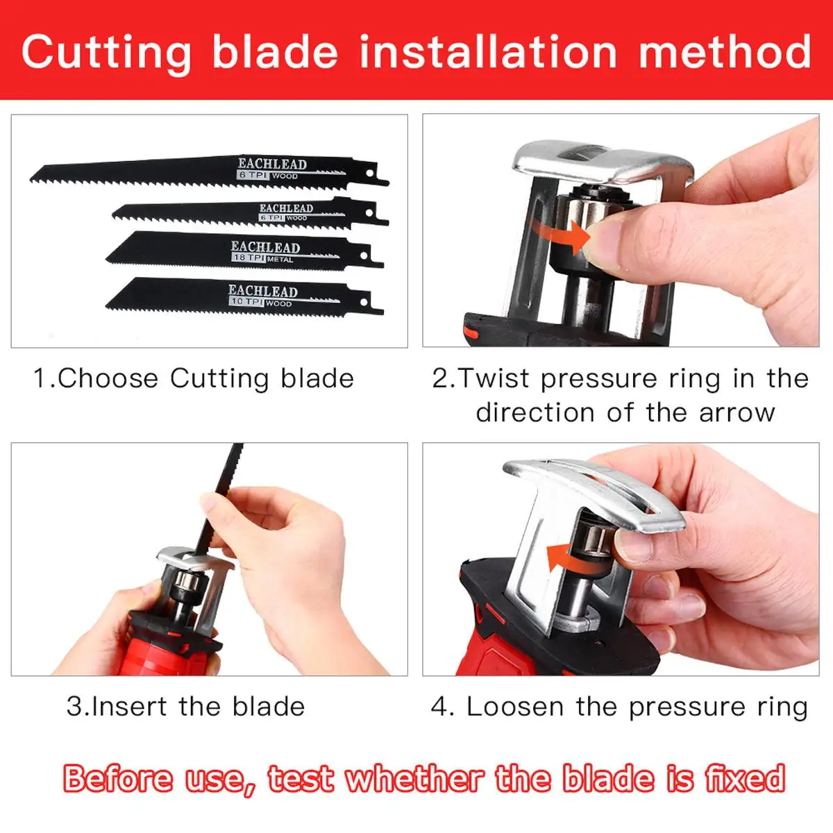 

88V Cordless Reciprocating Saw + 4 Saw Blades Metal Cutting Wood Tool Portable Woodworking Cutters with 1 Batterys 1 Charger
