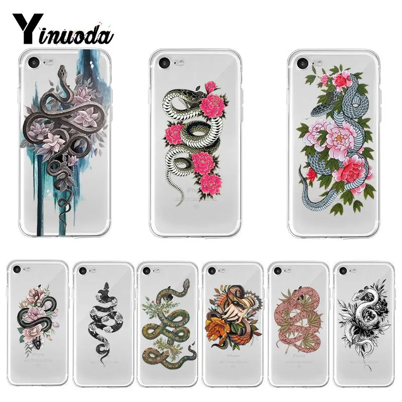 Чехол Yinuoda для телефона из мягкого тпу с изображением змеи цветов и iPhone X XS MAX 6 6s 7