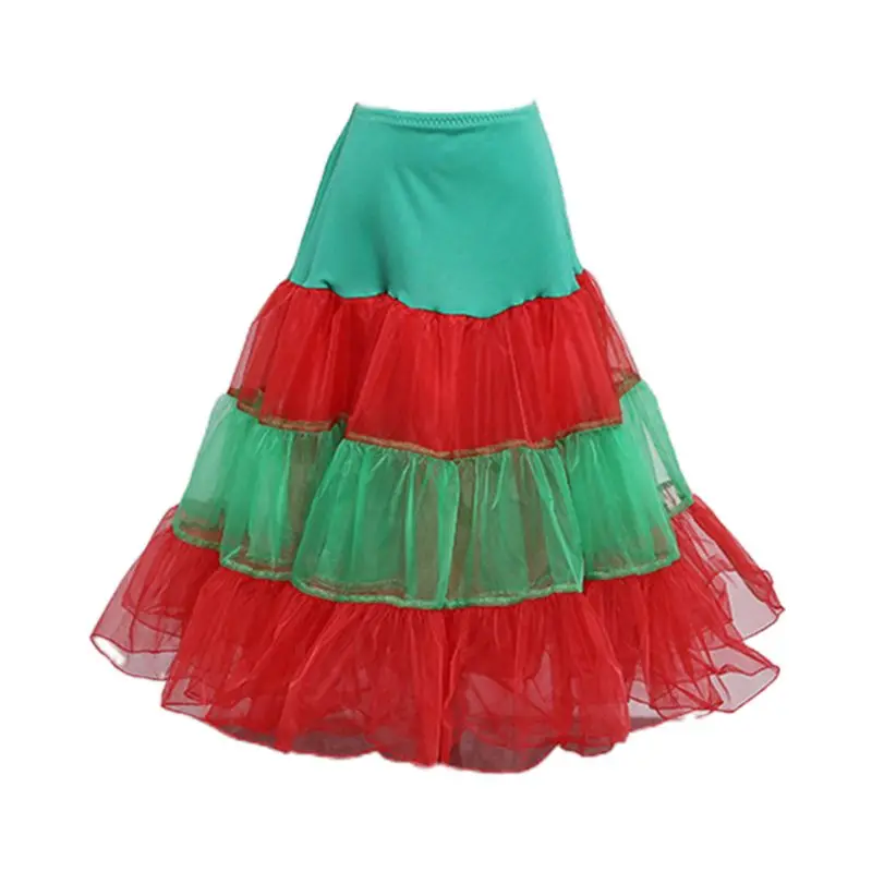 

Women Contrast Candy Color Stripes Petticoat Ruffles Soft Tulle Party Tutu Skirt