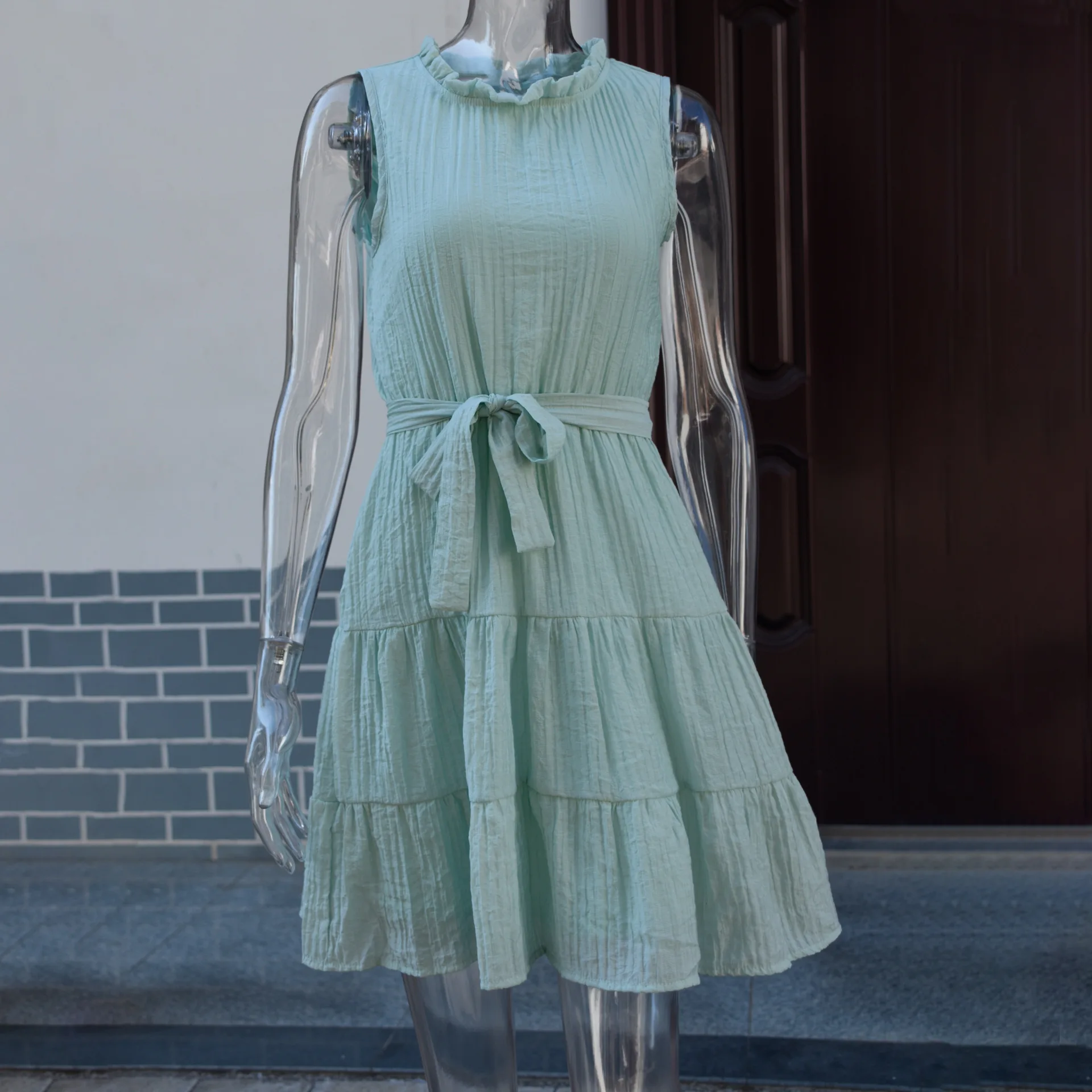 

New Summer Women O-Neck Solid Sleeveless Sashes Midi Dress Sexy Fashion Casual Loose Draped Elegant Female White Princess Dress