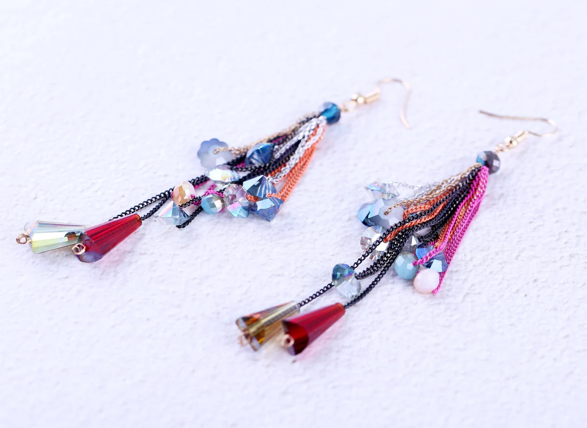 Женские серьги с кристаллами позолоченные сережки Крючки ручной работы бусинами