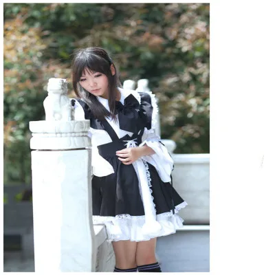 

Women Maid Outfit Anime Long Dress Black and White Apron Dress Lolita Dresses Cosplay Costume