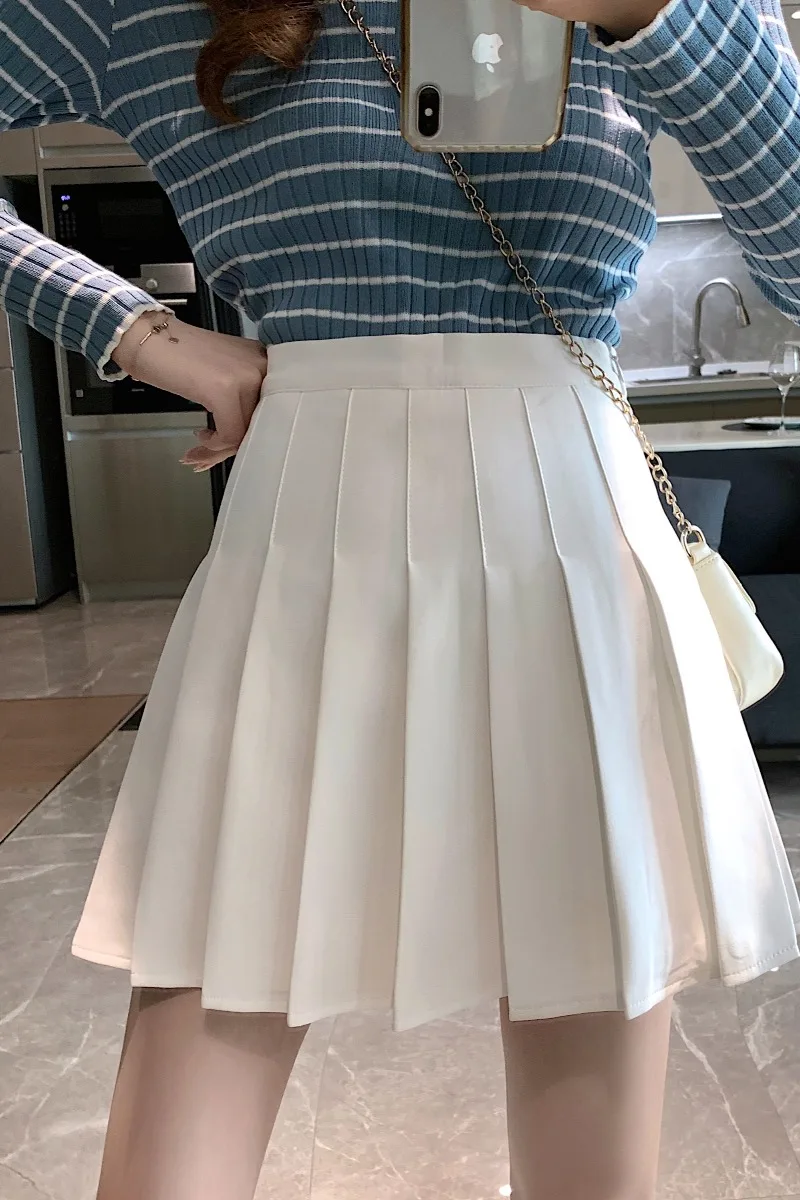 

Black White Pleated Skirt Summer Womens Mini Skirts High Waist A-Line Ladies Girls Short Skirt Harajuku Solid Sailor Mini Skirts