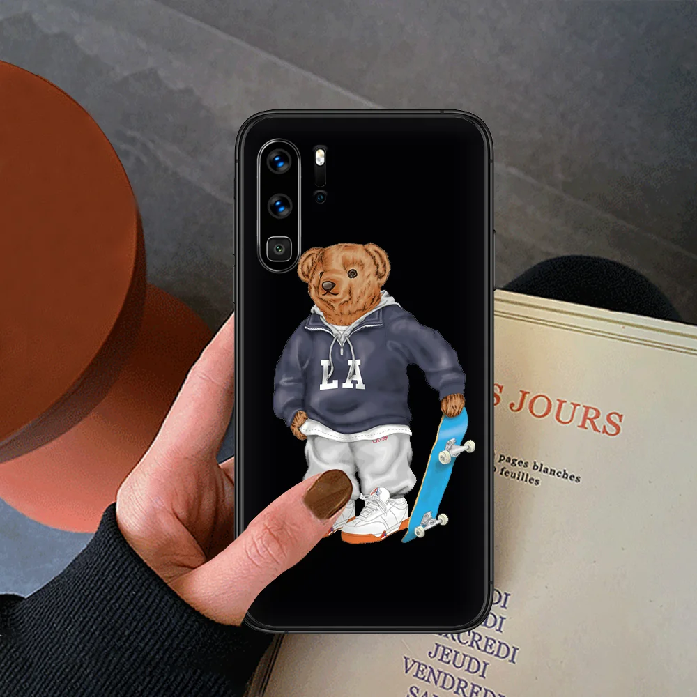 

Italy cartoon Bear Phone Case For Huawei P Mate Smart 10 20 30 40 Lite Z 2019 Pro black Cell Luxury Etui Soft Bumper Tpu Back