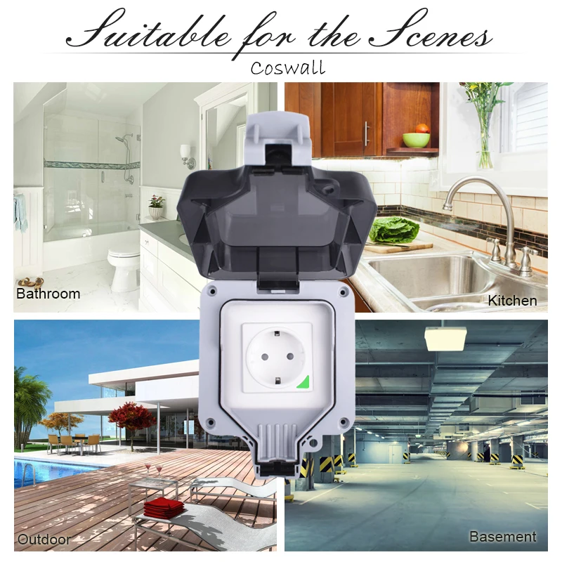 Coswall Tuya / Smart Life Wifi Voice Control IP66 Waterproof EU Socket Timer Switch Programmable Work With Alexa Google Home |