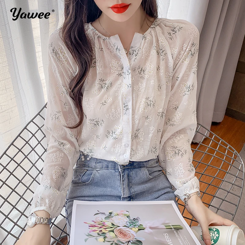 

Женская шифоновая блузка с принтом размера плюс, модные женские топы и блузки, новинка 2021, женские рубашки с длинным рукавом и v-образным выр...