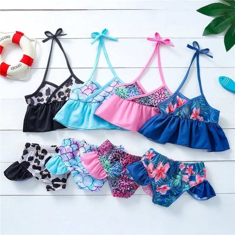 

2021 Girl Mermaid Sunscreen Swimsuit Bikini Split Swimsuit Fish Scale Swimsuit European and American Printed Beachwear Swimsuit