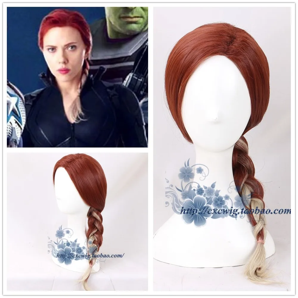 Avengers: Endgame Black Widow Cosplay Wig Natasha Romanoff Gradient 50cm Braid Half Long Hair + Free Cap | Тематическая одежда и