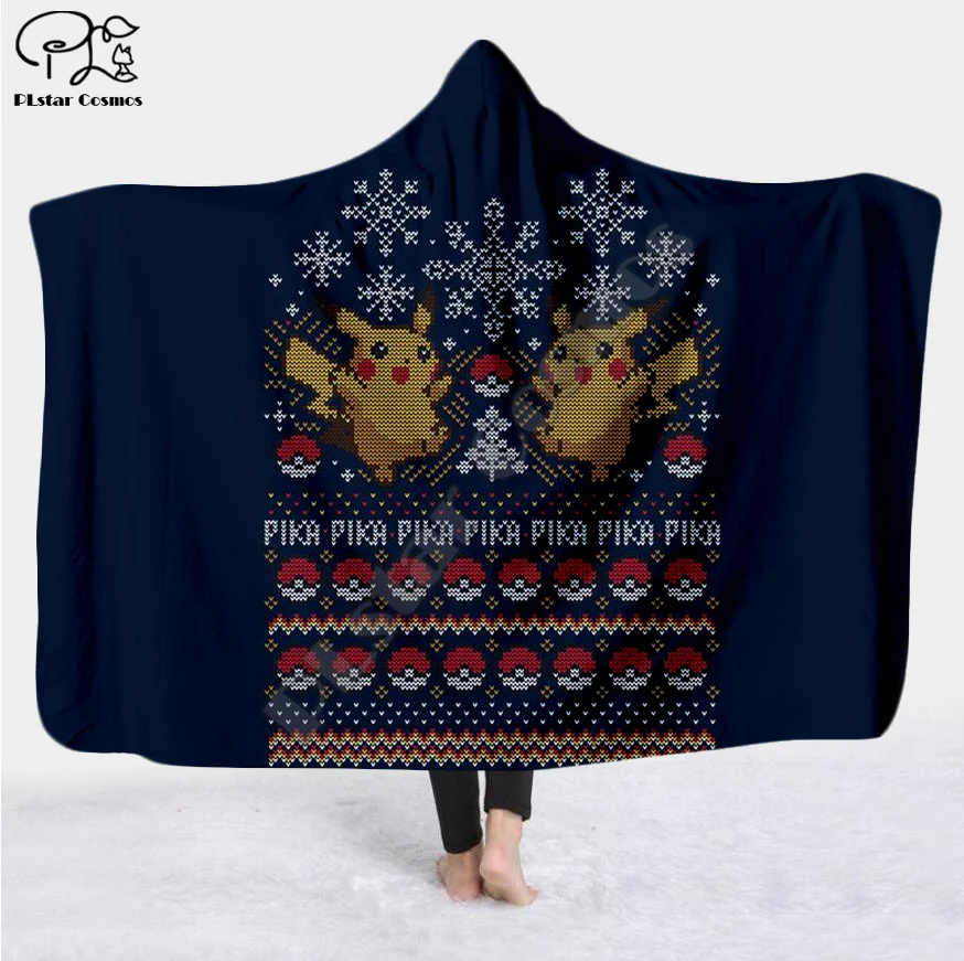 Рождественское и быстрое одеяло с капюшоном 3D полным принтом для взрослых мужчин