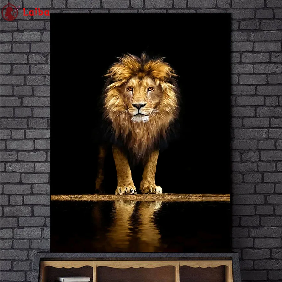 

Картина из страз "сделай сам", черно-белая картина с изображением животных, Золотой Лев, Алмазная мозаика, квадратная вышивка, вышивка крестом