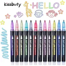 8/12 Colors Outline Paint Marker Glitter Pen Double Lines Art Markers Pens Highlighter Drawing Scrapbooking Painting Doodling