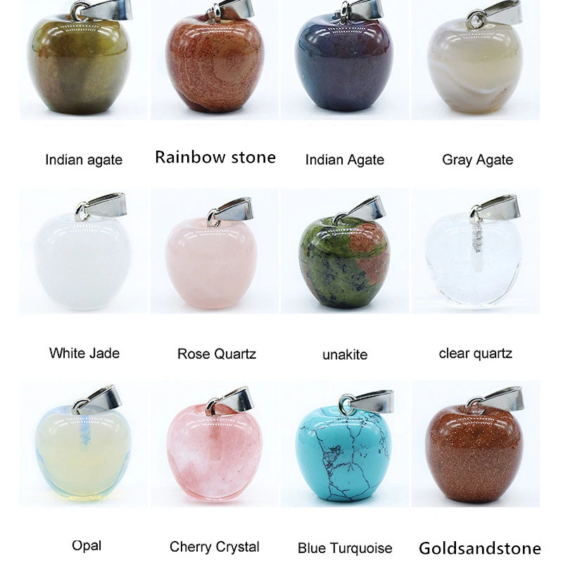

12PCS 20*17mm Apple Shaped Natural Stone Necklace Pendants Cute Pendants For Women Girls Gift Jewelry Making Necklace Pendulum
