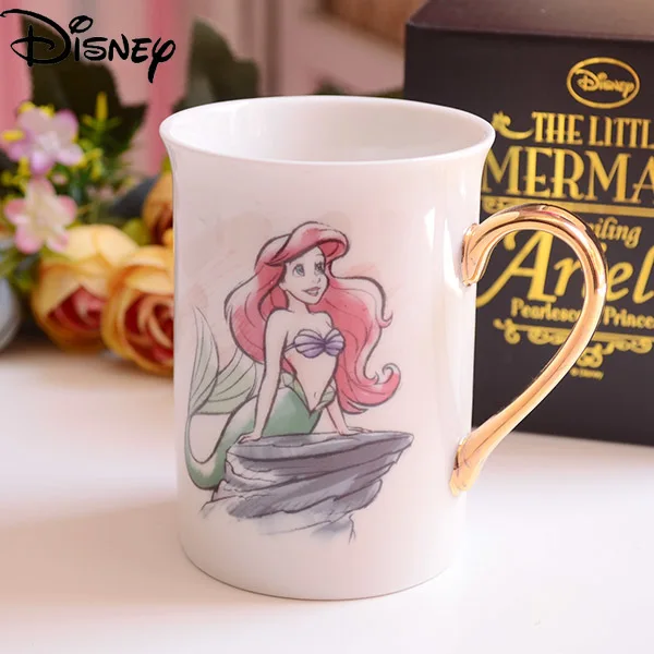 

Disney Alice Creative Golden Handle Ceramic Water Cup Coffee Cup Gift Collection Cup Cartoon Mermaid Mug