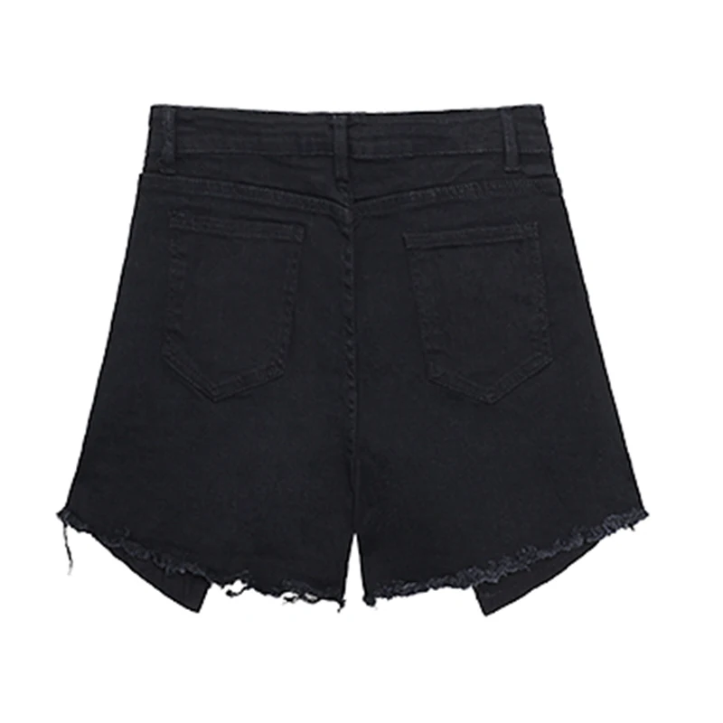 

CHICEVER Black Casual Denim Shorts For Women High Waist Loose Asymmetrical Hem Solid Short Pants Female New Clothing 2021 Summer