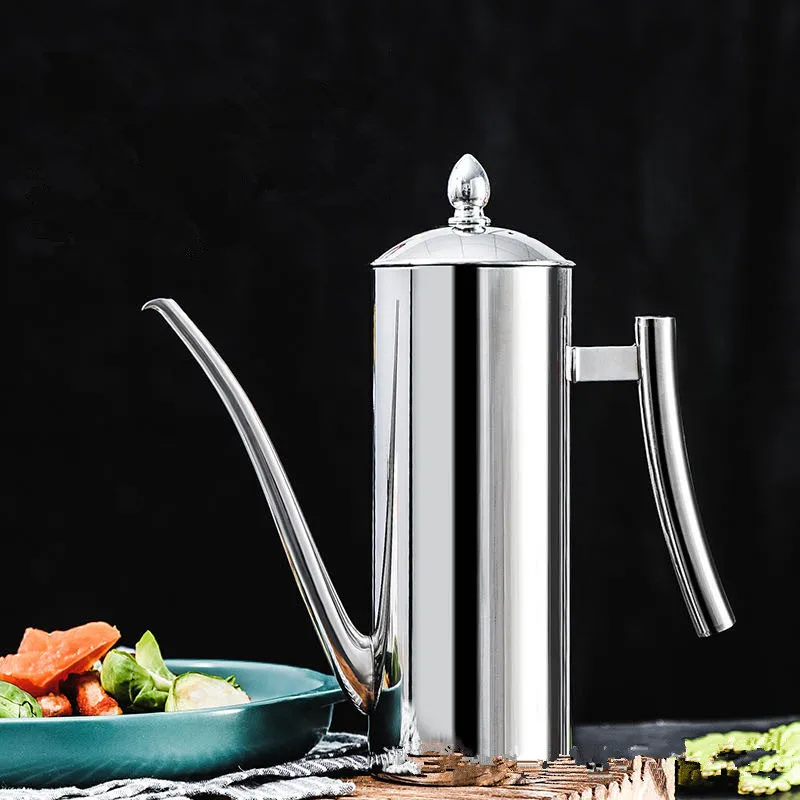 

Stainless Steel Kitchen Storage Oiler Olive Oil Soy Sauce Long Mouth Pot Household Oiler Kitchen Cooking Seasoning Tools