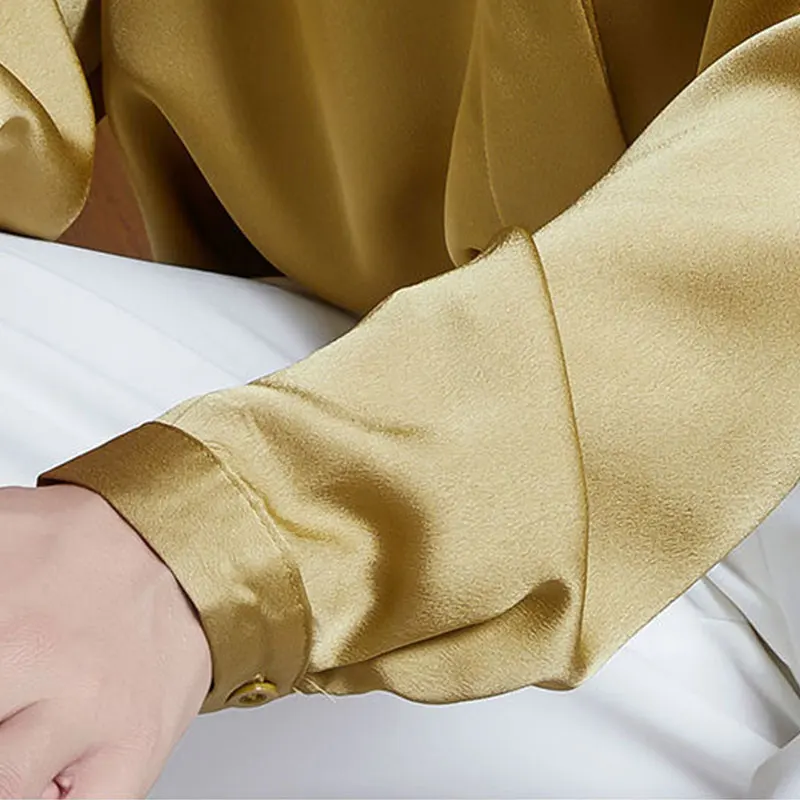 

Large size satin western-style V-neck shirt ladies spring and summer Korean style long-sleeved loose lazy casual pullover top