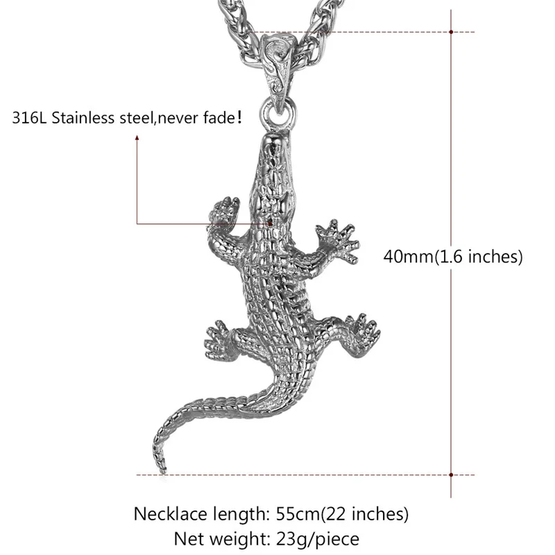 Collare Crocodile Retro Pendant Gold Color Stainless Steel Animal Necklace Women Wholesale Hippie Alligator Men Jewelry P138 | Украшения и