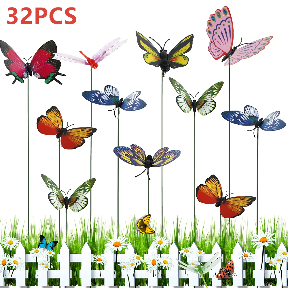 

32pcs Butterfly Statue Decorate Sculpture Garden Artwork Garden Decoration Miniaturas Animal Outdoor Statues for Yard Home