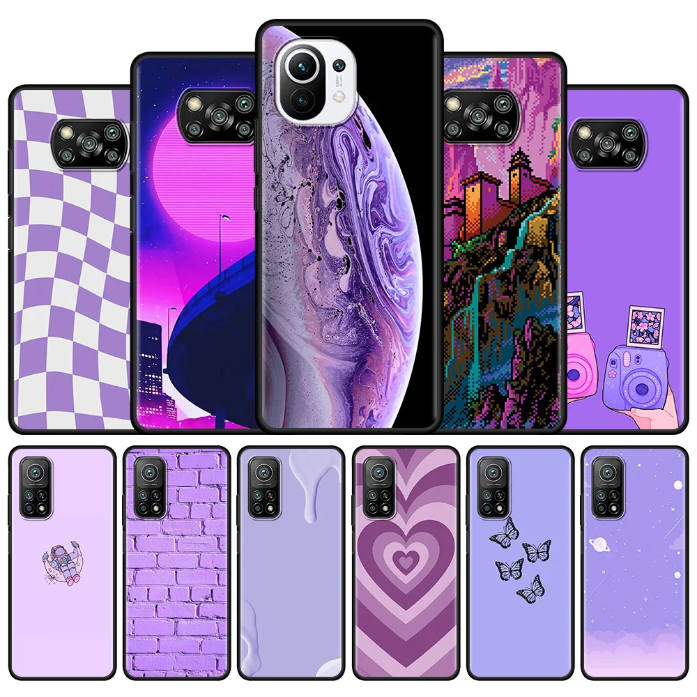 

Silicone Phone Case for Xiaomi Mi Poco X3 Pro M3 Pro 5G F3 Pocophone F1 Funda Capa Back Cover Purple Background Pattern