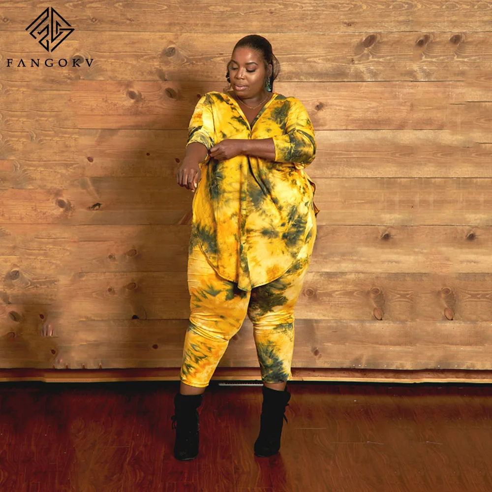 

Plus Size Women's Clothing Autumn And Winter Casual Sports Tie-dye Long Sleeve Two-piece Suit