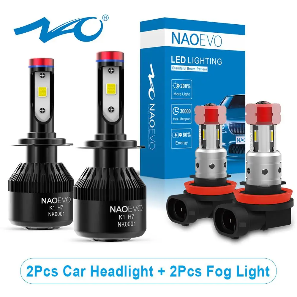 NAO H7 H4 светодиодный Авто H11 противотуманный светильник HB4 H8 HB3 H9 H11B турбо лампочка