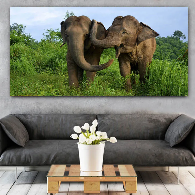 

Asian Elephants Animal Landscape Oil Painting on Canvas Poster and Print Pop Art Abstract Art Wall Picture for Living Room Decor