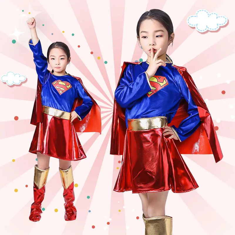 Маскарадный костюм на Хэллоуин детская одежда для девочек платье Суперженщины