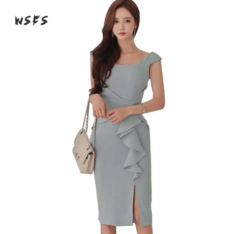 

Летние серые платья, женское платье с оборками и круглым вырезом, офисное женское облегающее привлекательное вечернее асимметричное плать...