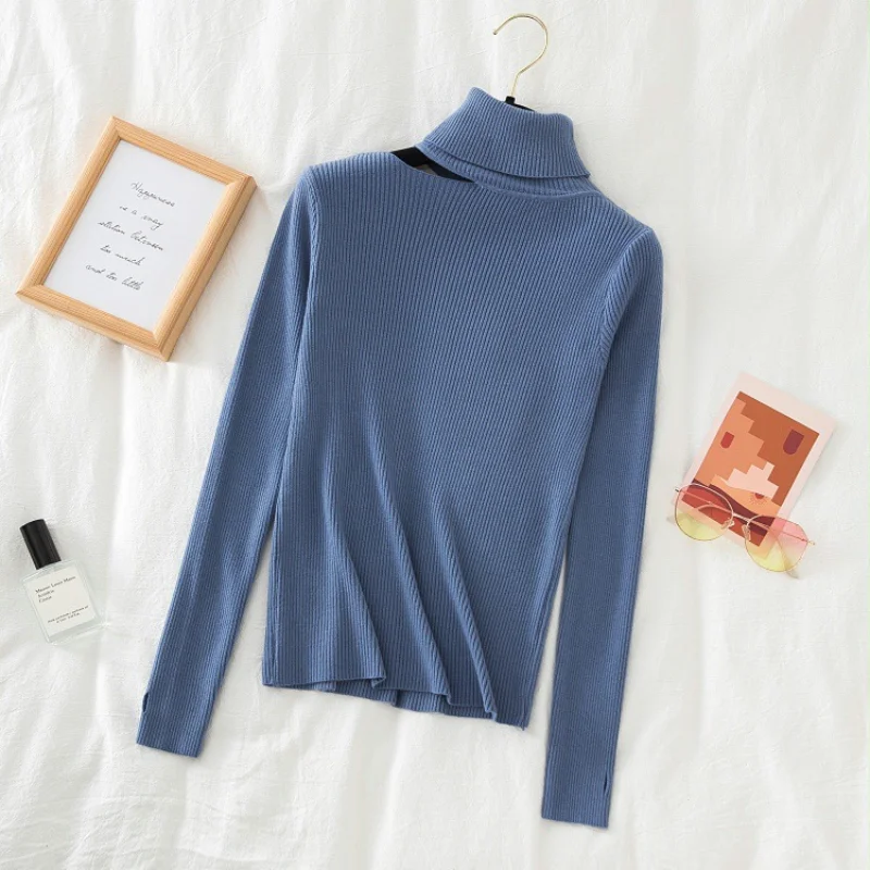 

2021 autumn and winter new set of finger strapless high neck sweater with slim long-sleeved pullover bottoming sweater women