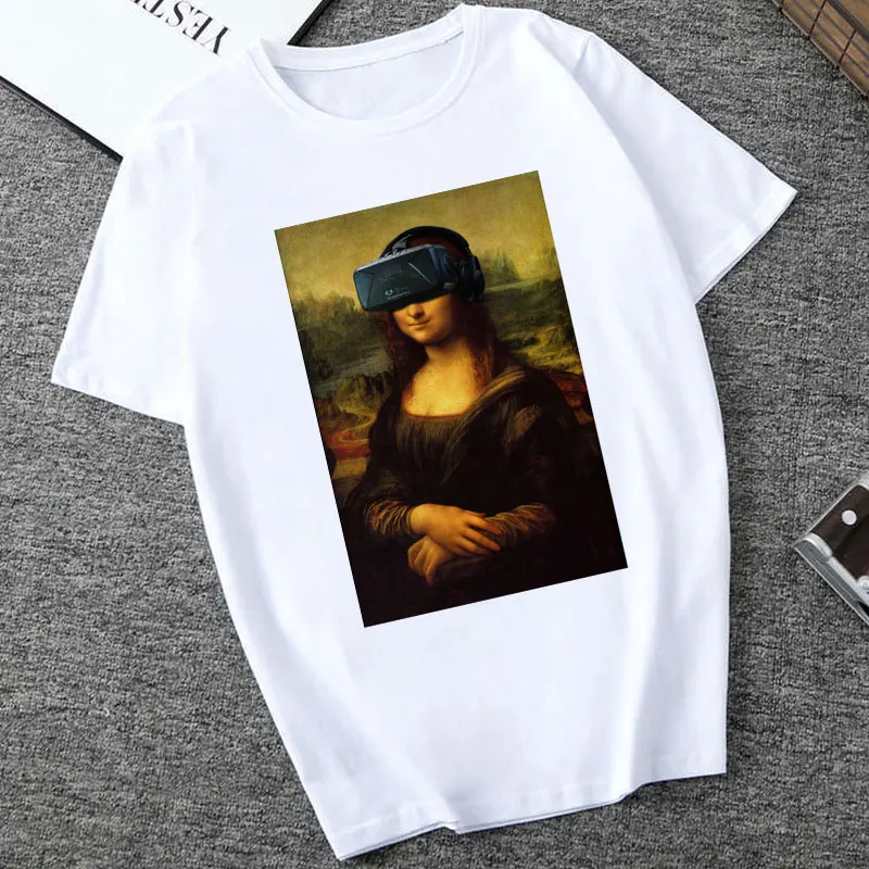2458 Mona Lisa Spoof персональные футболки женские модные футболки Harajuku летние с коротким рукавом и круглым вырезом белые Топы Рубашки Camiseta Femina - Цвет: 2458