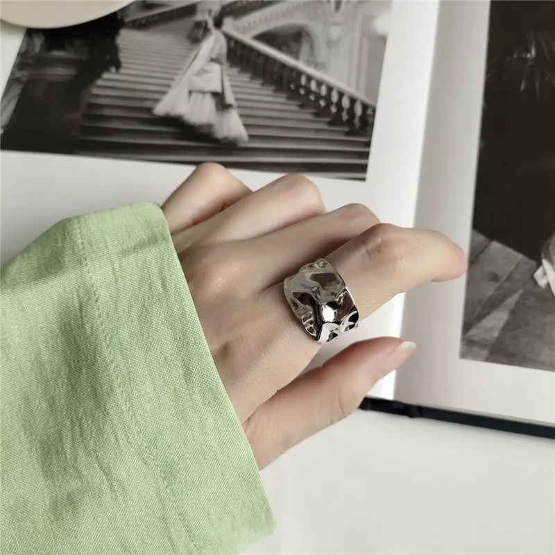 

OBEAR 100% 925 Sterling Silver Ring Korean Wide Irregular Special-shaped Open Rings Women Men Fine Party Jewelry Gifts