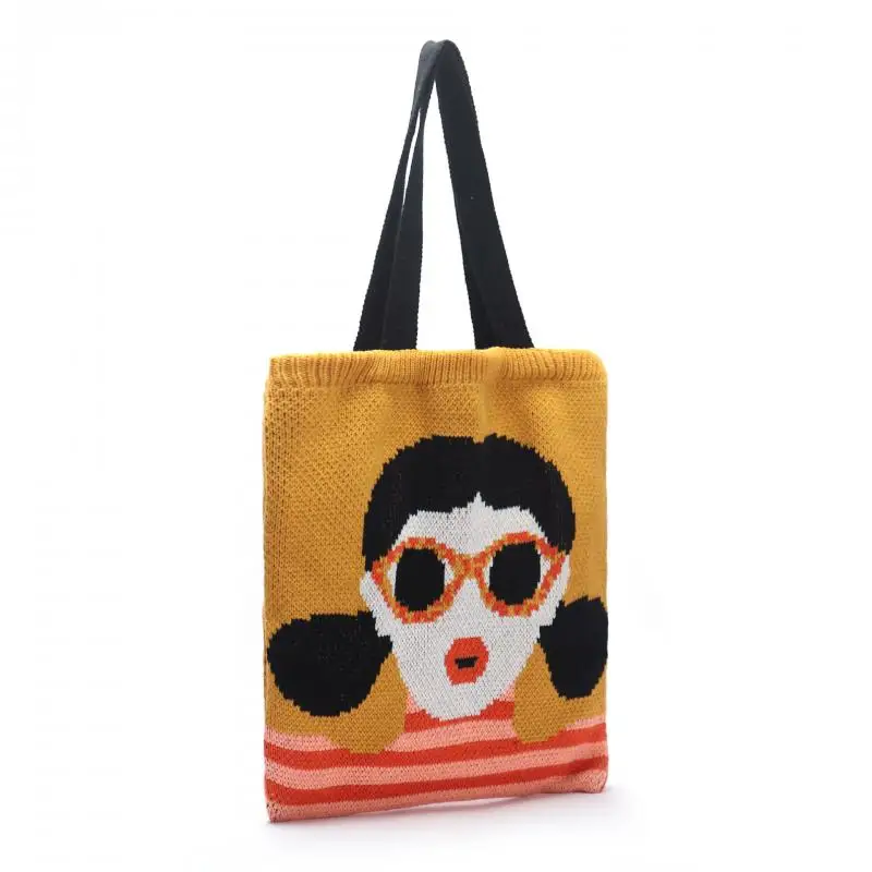 

Knitted Cartoon Bag Women Wool Woven Shoulder Bags Fashion Big Capacity Handbags Lady Aesthetic Tote Bag Japanese Style Purses