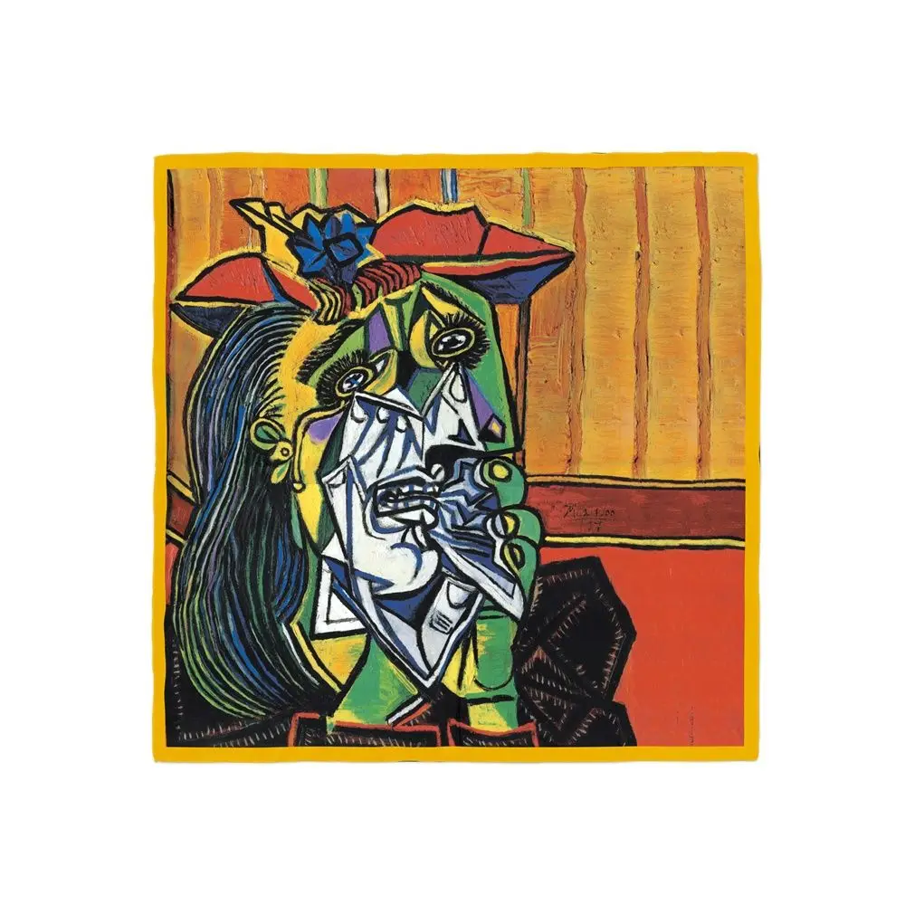 

Luxury Brand Square Scarf Oil Painting Women Shawl Crying Woman Lady Small Headband Kerchief Bandana Foulard Women Present Gift
