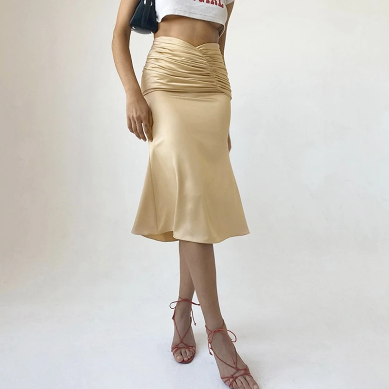 

High Waist Solid Color Ruched Ruffle Zip Up Skinny Patchwork Skirt Spring Summer Women Fashion Streetwear Lounge Wear