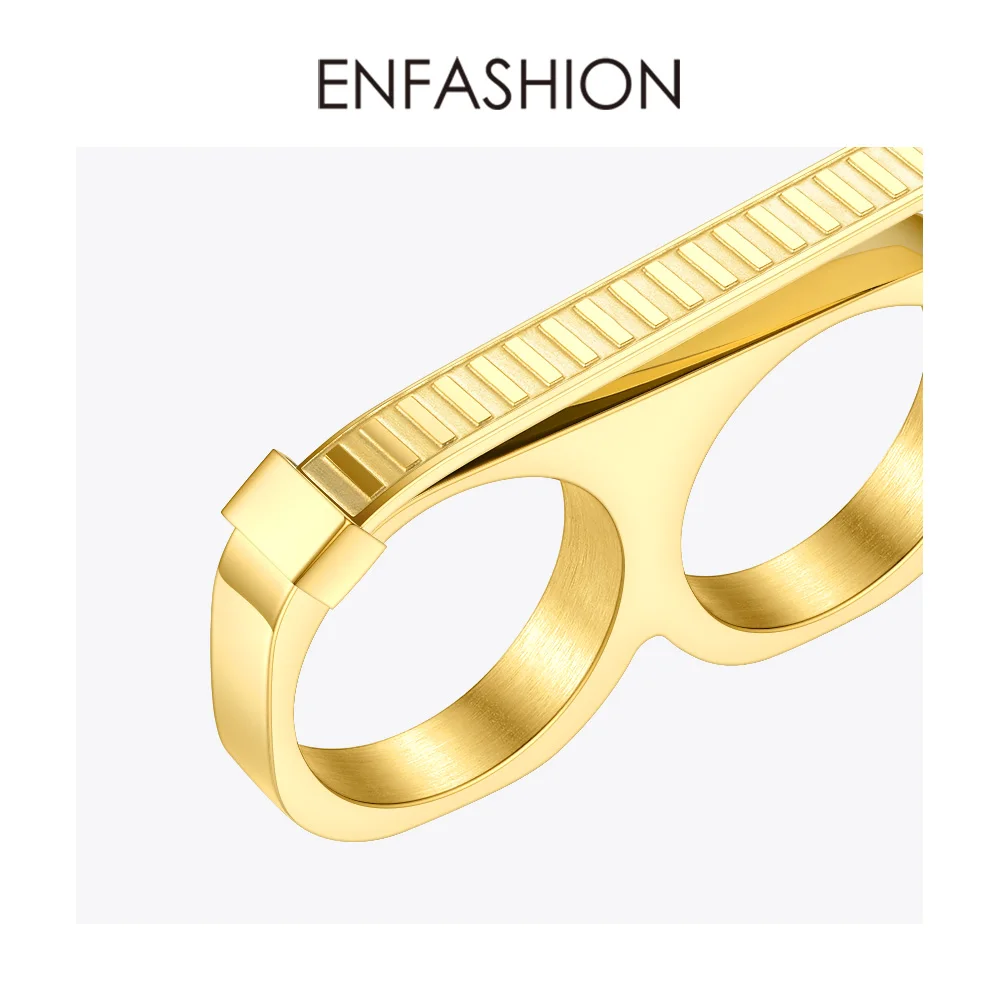 Женское кольцо с двумя пальцами ENFASHION кольца из нержавеющей стали золотого цвета