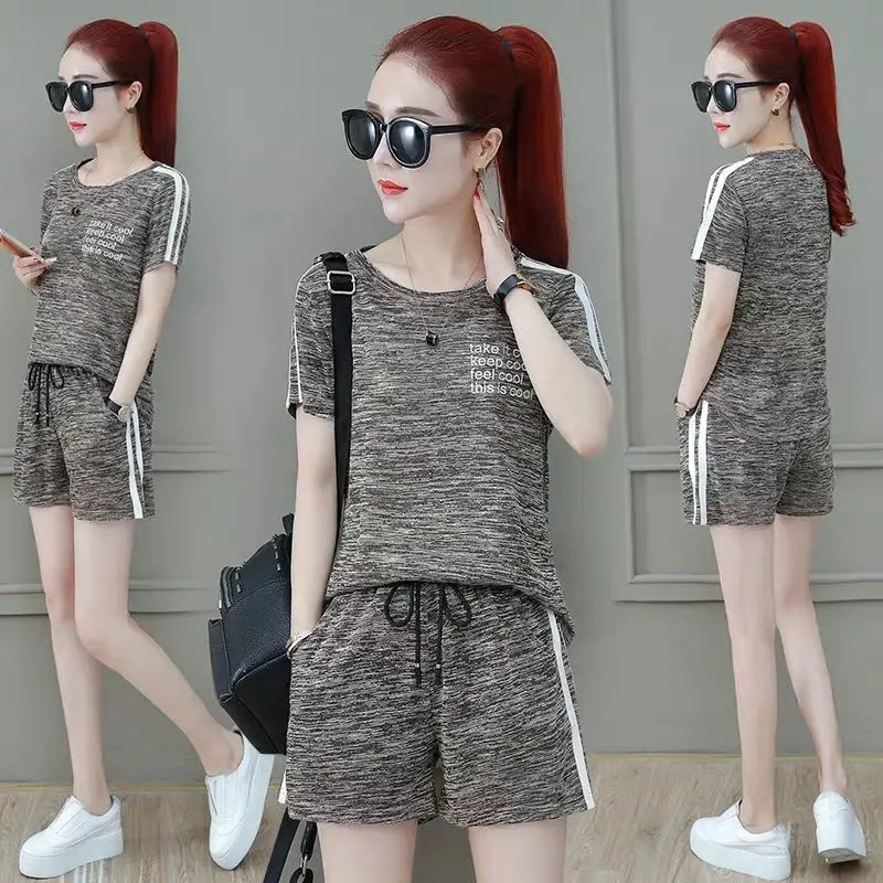 

2 Piece Set Women Summer New Style Fashion Korean-style Loose Short Sleeve Shorts Casual Women Two-Piece
