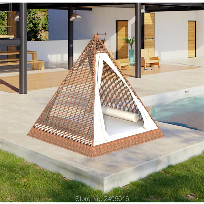 

Outdoor Sun bed Triangle rattan aluminum pyramid model Home / Garden wicker woven Daybed ,sunbed , lounger With Cushion for pool